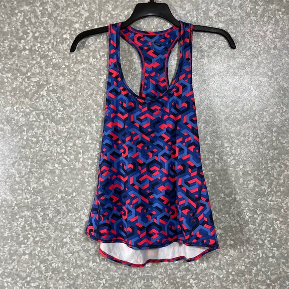 Athleta Blue & Red Geometric Print Racerback Tank Top - Size Small - Scoop Neck - Picture 1 of 7
